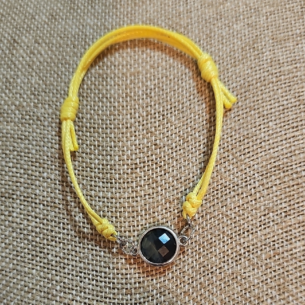 Yellow Adjustable Bracelet with Black Labradorite Stone.